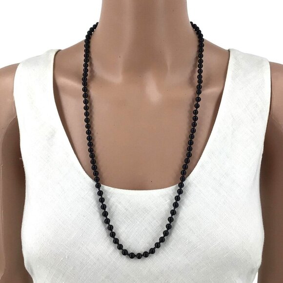 Monet Necklace Black Beaded Vintage 28 Inch Length - Picture 3 of 4